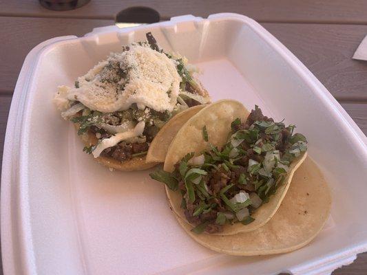 Asada sope and asada taco.