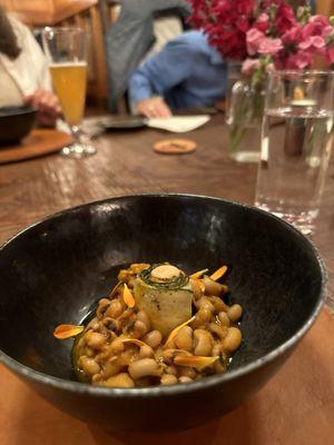 Summer Squash over black eyed peas and fermented espelette