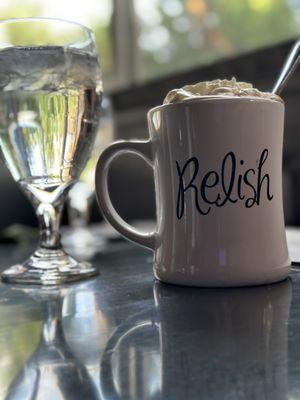 Hubby's Hot Chocolate.  Nice thick whipped cream and creamy chocolate.