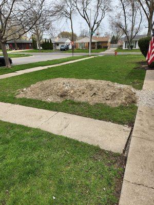 Pile of dirt after they finished the job