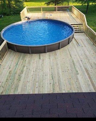 Aboveground pool with custom wood deck