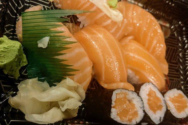 Salmon sushi and sashimi