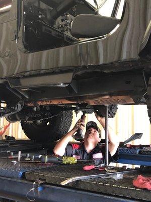 Noah working on a transfer case