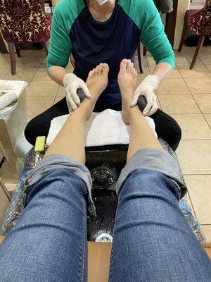 Hot stone massage and hot towel wraps with the basic pedicure