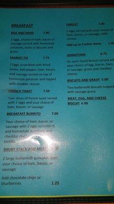 Breakfast menu