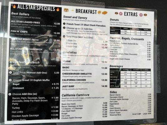 Breakfast menu