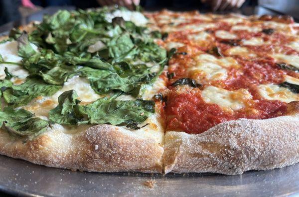 (L) white pie with spinach, (R) Margherita