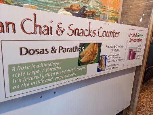 They also make savory or sweet dosas. And fruit and veggies smoothies