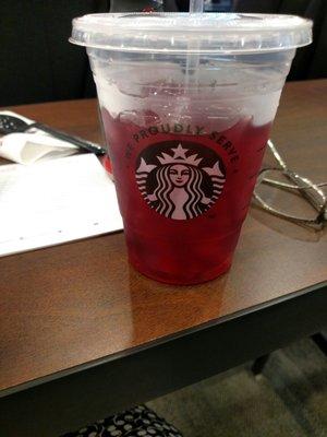 Tazo passion fruit tea on ice. Out of berries. Medium under $3.