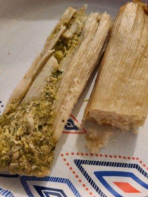 Chicken tamale & jalapeño and cheese tamale