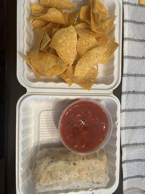 Burrito and chips and salsa