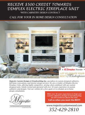 $500 Off Dimplex Electric Fireplace w/cabinetry contract