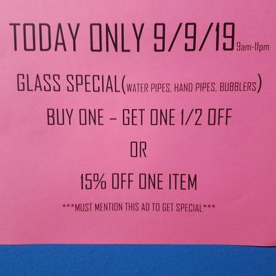 One day special get it while it's hot!!! If you've had your eye on a glass piece today's the day to get it.