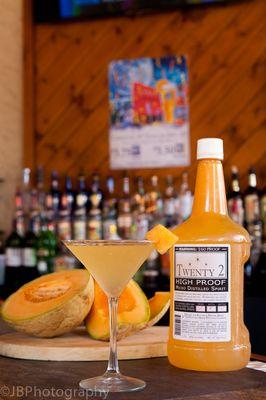 House infused Cantaloupe Martini- now a much anticipated July release