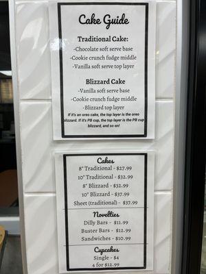 Dessert case prices and descriptions