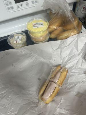 9.99 TooGoodToGo - small smoke turkey sub, rolls, 4 containers of "chicken salad" like fillings