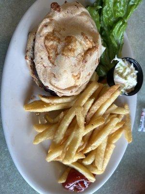 Gluten free cheese burger and French fries