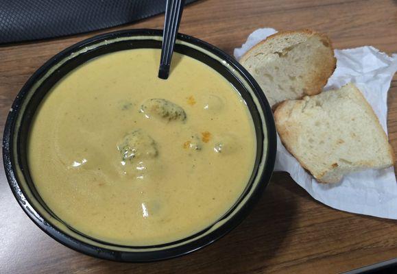 Bowl of cheddar broccoli soup