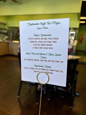 Menu for Asian themed high tea