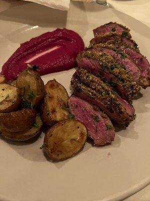 Lamb with lavender beet purée