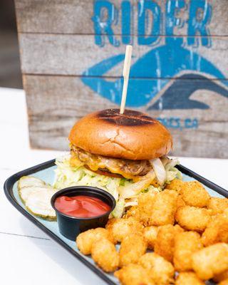 Shore Rider Burger with Tots.