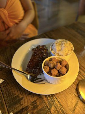 BBQ Beef Short Ribs with mashed potatoes and fried okra