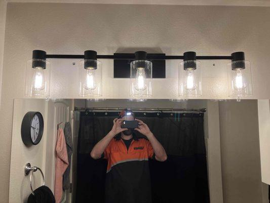 Newly installed bathroom light fixture.