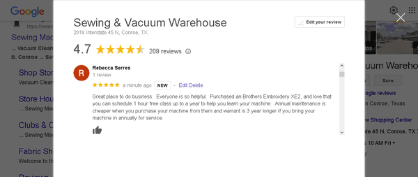 Sewing and Vacuum Warehouse