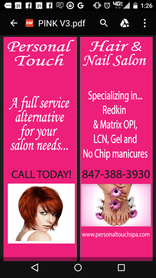 Call for your New Year Hair and Nails!!  Mani/ Pedi only 40.00 or  10.00 off any chemical service ..847-388-3930