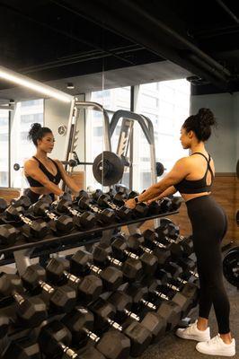 Rack of dumbbell weights at Ascend Fitness.