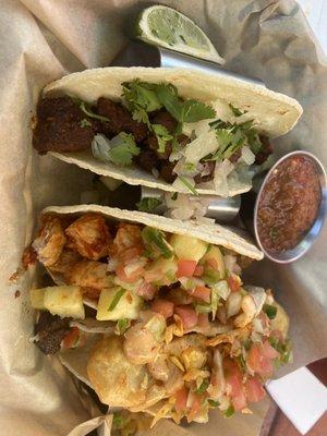 Carne asada, Al pastor, and fish tacos