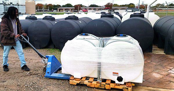 Horizontal leg tanks ready for send-off from our Tank Depot San Antonio location. Get your liquid storage needs sorted at Tank Depot.