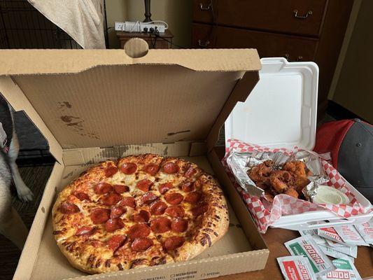 Pepperoni pizza & hot wings!