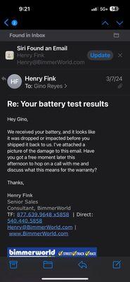 i packaged the battery damage free and offered testimonial from interstate that it was undamaged.