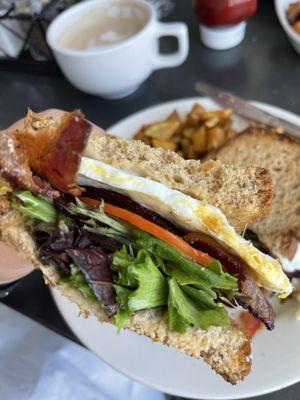 Inside of the BLTE breakfast sandwich