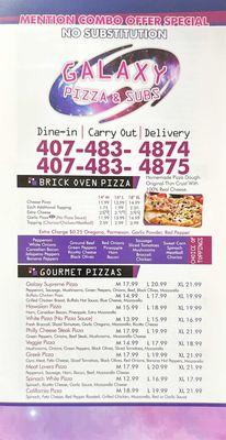 Galaxy Pizza & Subs Menu 12-2023