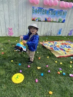 Our son enjoying the Easter Egg Hunt.