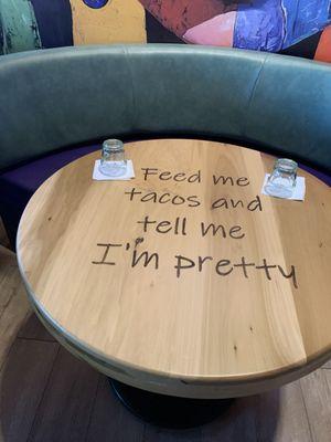 Tables with cute sayings