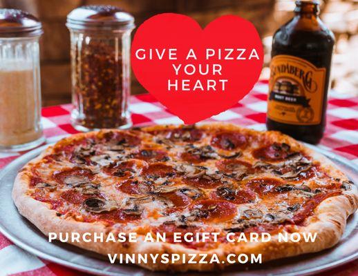 eGift cards available for Valentine's Day at VinnysPizza.com.