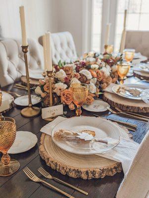 Thanksgiving table scape, florals by Rose Jasmine