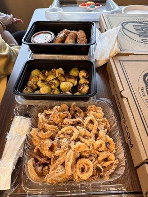 Fried Calamari, Brussels Sprouts, and Fried cheese apps