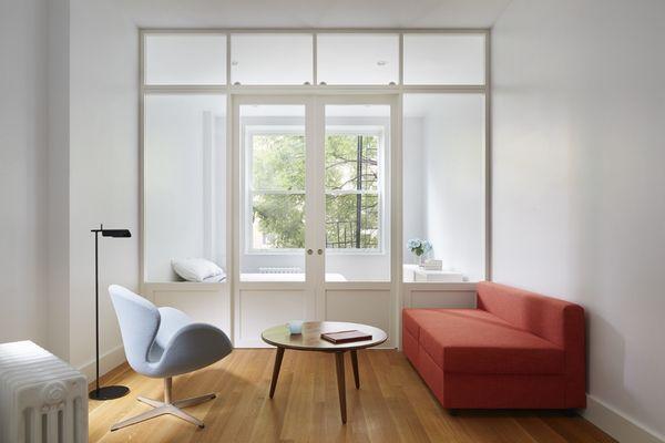 Quarter and rift sawn White Oak flooring in a Greenwich Village apartment that was featured in Dwell magazine.