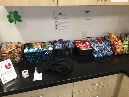 Snack bar to recharge after blood donations at ARUP Blood Services