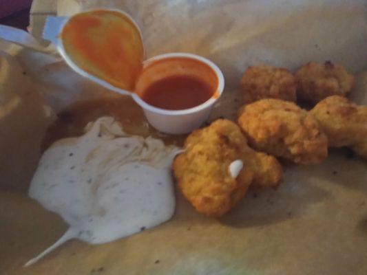 Boneless wings with Buffalo sauce.