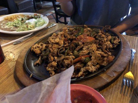 Shrimp and chicken fajitas for two. Tasty. Sizzly. Giant portion.