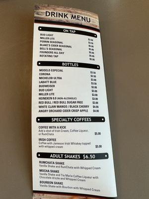 Drink menu