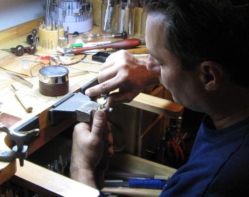 Dan Valencia working at his bench.