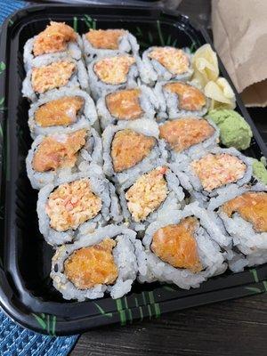 D.4 spicy roll, tuna, crab and salmon.