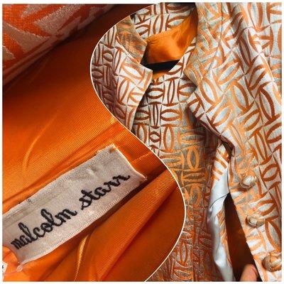 Gorgeous textured orange print lined designer dress w/ long matching jacket. Total MCM vibes!