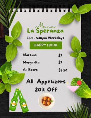 Happy Hour menu 4/19/24